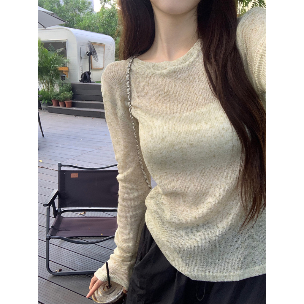 Ethelgirl Áo Thun Mỏng Tay Dài Dáng Rộng Màu Trơn Trong Suốt Chống Nắng Thời Trang Mùa Hè Cho Nữ