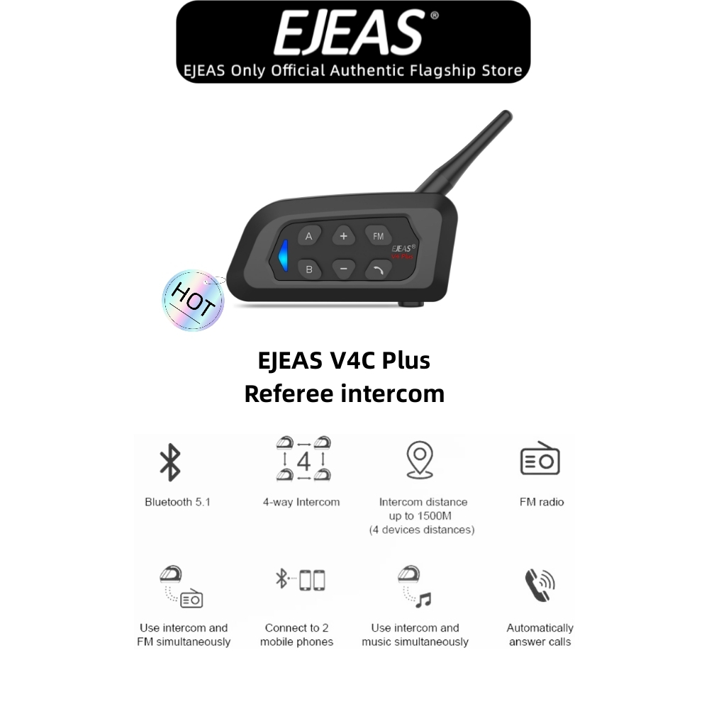 EJEAS V4C PLUS Tai Nghe Liên Lạc Kết Nối Bluetooth 5.1 / 4 Người Nói Trong Thời Gian Thực Chống Thấm Nước 1 Gói Cho Shoei AGV KYT Yamaha Honda Forza 250