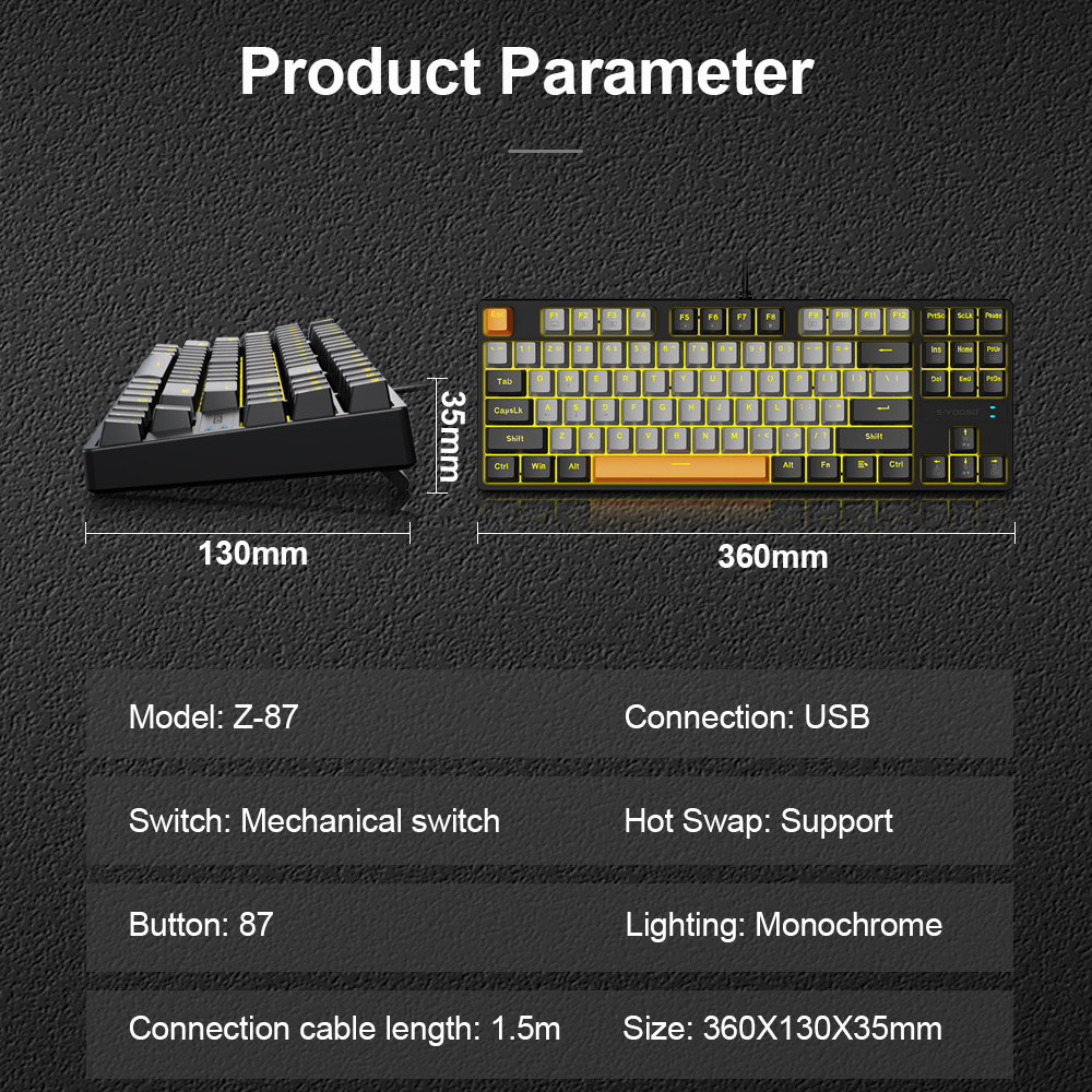 Bàn Phím Cơ Chơi Game E-YOOSO Z87 87 Phím Có Đèn LED Nền Chuyên Dụng