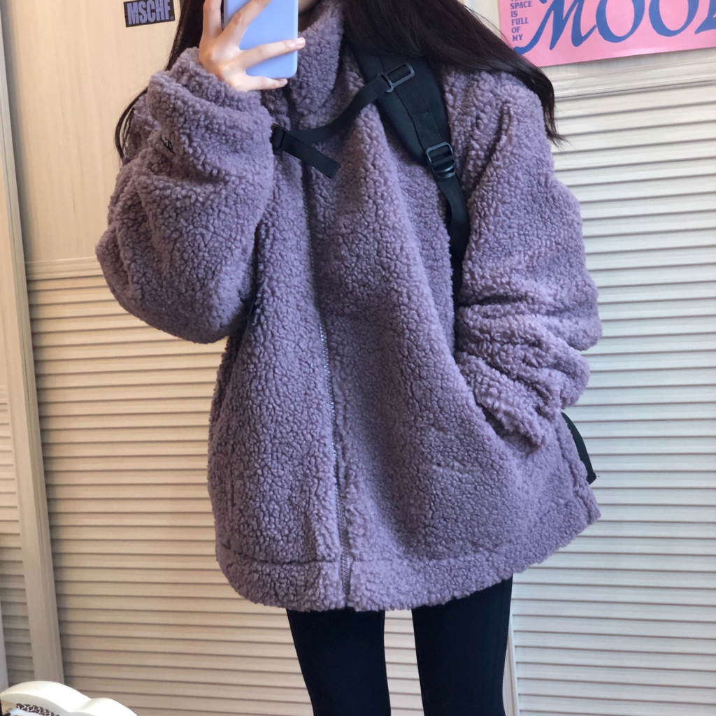 Kaisike  Áo Khoác Giả Lông Cừu Phối Nhung Mềm Mại Thời Trang Thu Đông 2023 Cho Nữ