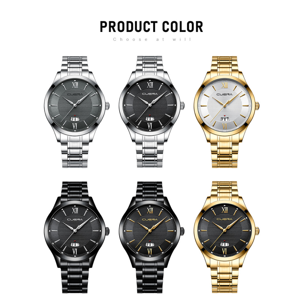 Đồng Hồ Quartz Chạy Kim CUENA Chất Liệu Thép Không Gỉ Chống Thấm Nước Thiết Kế Đơn Giản Thời Trang Cho Nam 6091