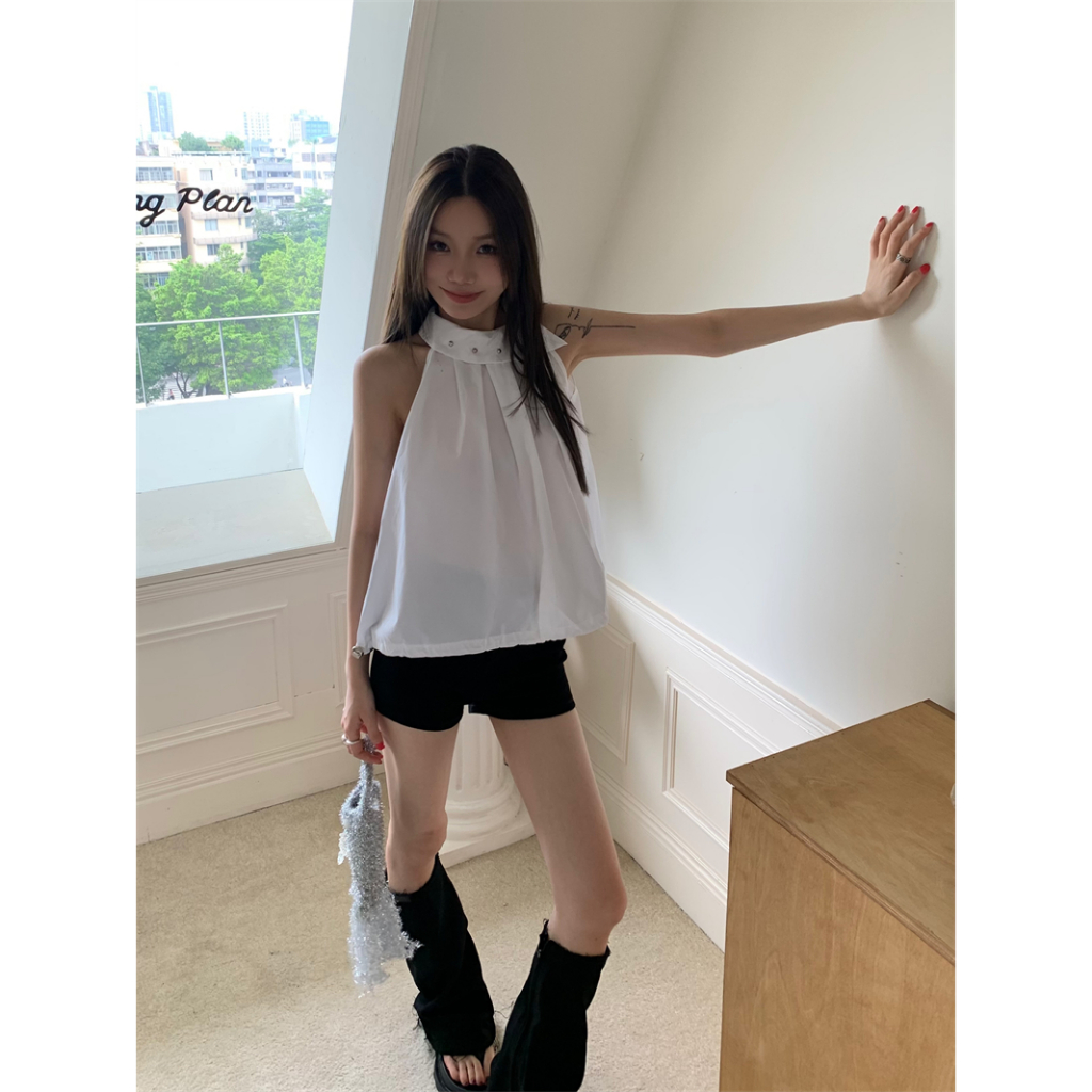 【JMWOMEN】Áo Hai Dây Mùa Hè Đính Đinh Tán Phong Cách Mỹ / Thời Trang Thường Ngày
