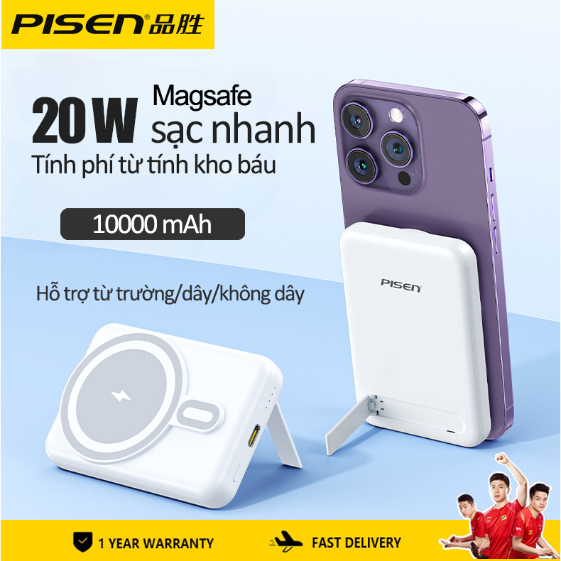 Sạc Dự Phòng Pisen 10000mAh Không Dây Mini Mag-Nơ Lửng Sạc Nhanh Cho IP 14 13 12 Pro Max