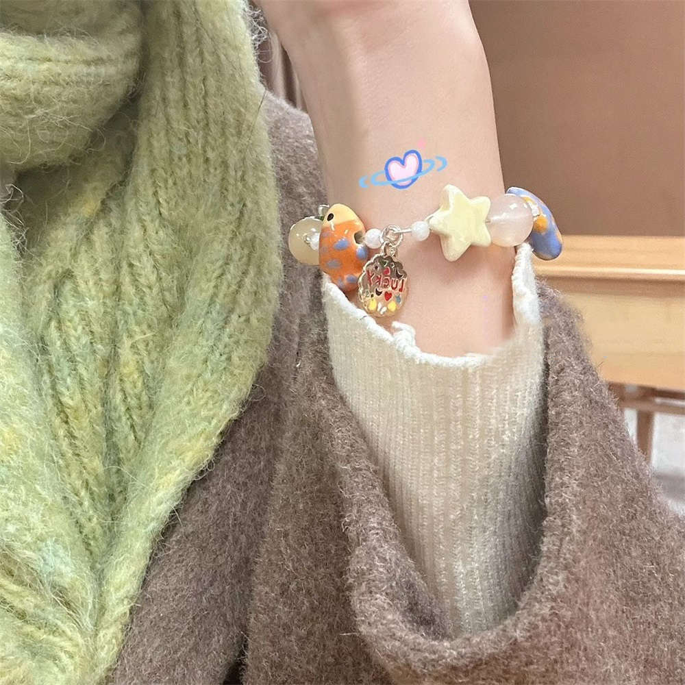 Vòng Tay Chuỗi Hạt Y2K Màu Cầu Vồng Họa Tiết Ngôi Sao Hoạt Hình Cho Nữ