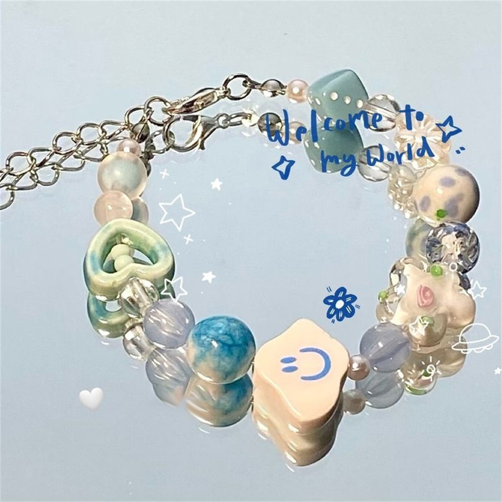 Vòng Tay Chuỗi Hạt Y2K Màu Cầu Vồng Họa Tiết Ngôi Sao Hoạt Hình Cho Nữ