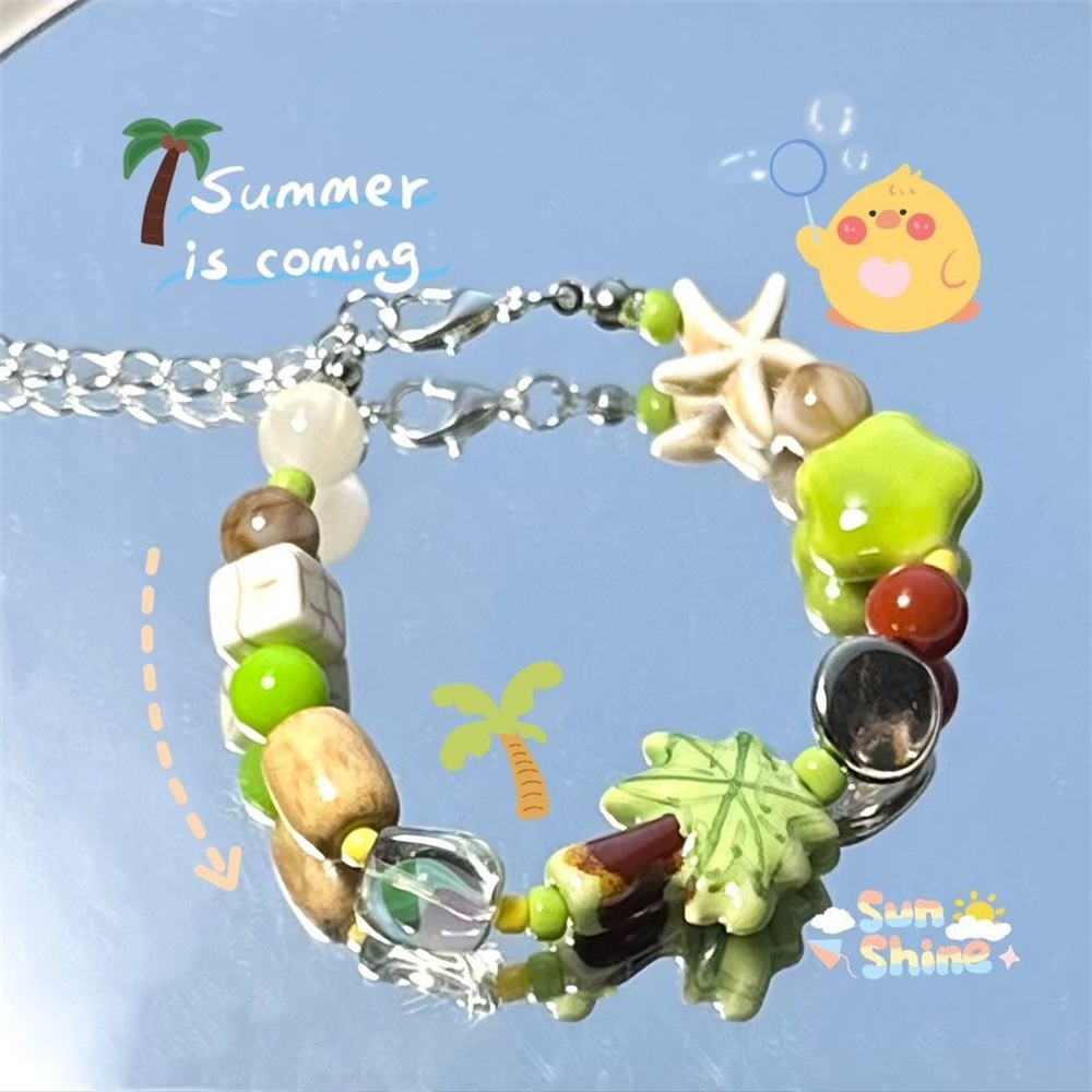 Vòng Tay Chuỗi Hạt Y2K Màu Cầu Vồng Họa Tiết Ngôi Sao Hoạt Hình Cho Nữ