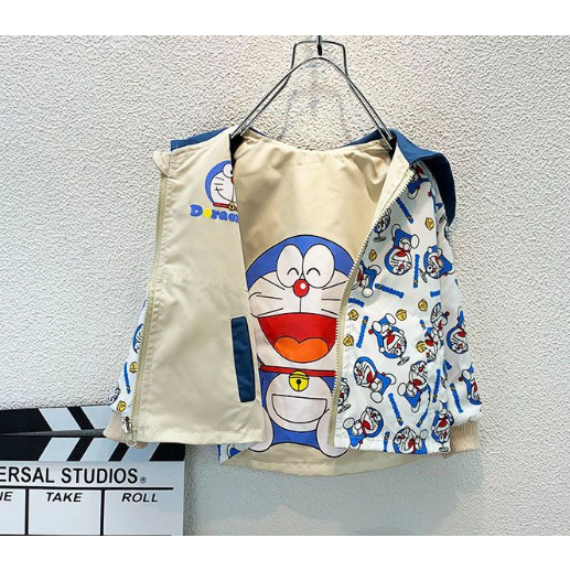 Áo Khoác Hai Mặt Có Mũ Trùm In Hình Doraemon Thời Trang Mùa Thu Dành Cho Bé Trai / Bé Gái