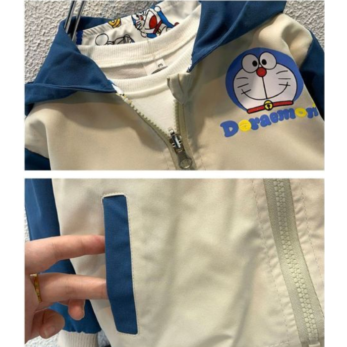 Áo Khoác Hai Mặt Có Mũ Trùm In Hình Doraemon Thời Trang Mùa Thu Dành Cho Bé Trai / Bé Gái