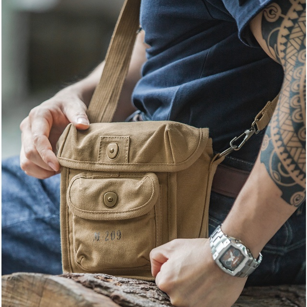 Túi Đeo Chéo Canvas M209 Chiến Thuật Có Khóa Nam Châm Phong Cách Retro Mỹ