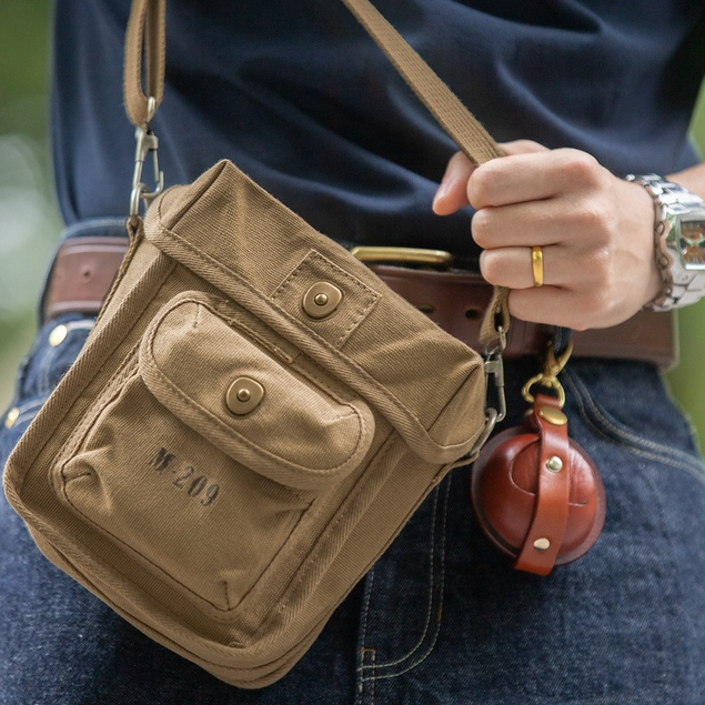 Túi Đeo Chéo Canvas M209 Chiến Thuật Có Khóa Nam Châm Phong Cách Retro Mỹ