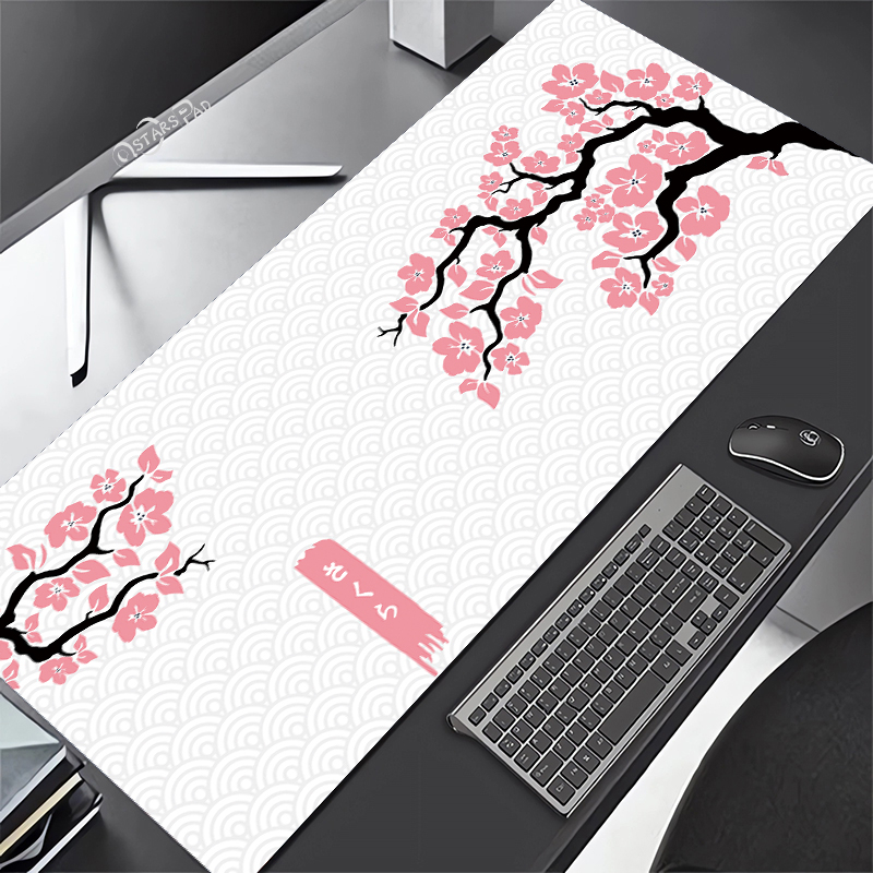 Tấm Lót Chuột Và Bàn Phím Máy Tính Dày 900x400mm 3mm In Họa Tiết Hoa Anh Đào Màu Đen Phong Cách death and life