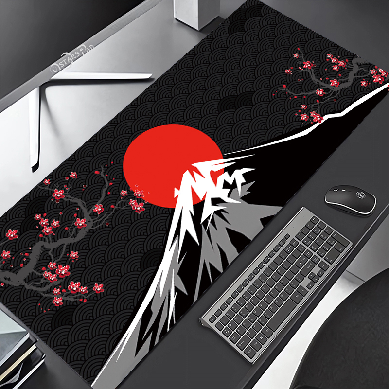 Tấm Lót Chuột Và Bàn Phím Máy Tính Dày 900x400mm 3mm In Họa Tiết Hoa Anh Đào Màu Đen Phong Cách death and life