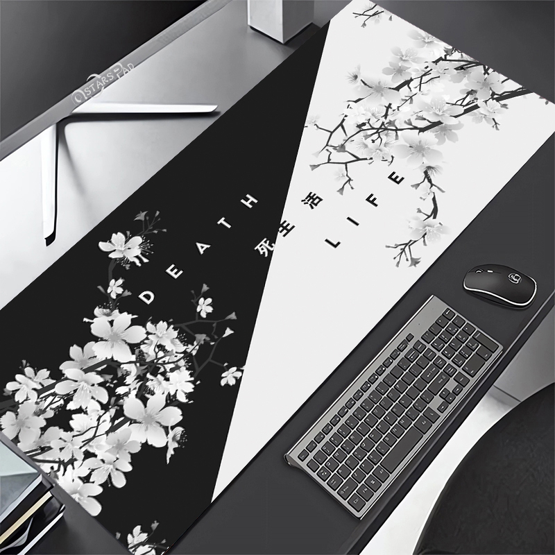 Tấm Lót Chuột Và Bàn Phím Máy Tính Dày 900x400mm 3mm In Họa Tiết Hoa Anh Đào Màu Đen Phong Cách death and life