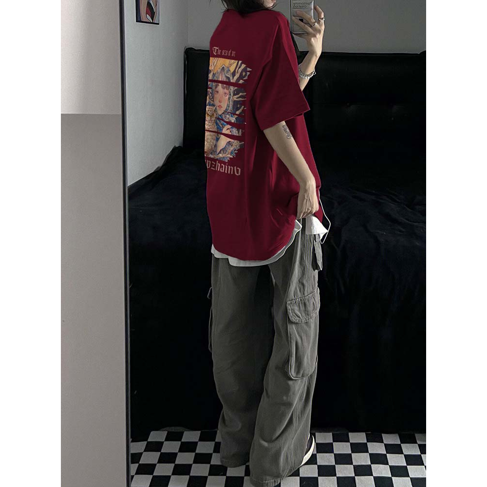 SELVZE Áo Thun cotton Tay Ngắn Dáng Rộng in Hình Độc Đáo Phong Cách hip hop Cổ Điển Thời Trang Cho Nam Và Nữ