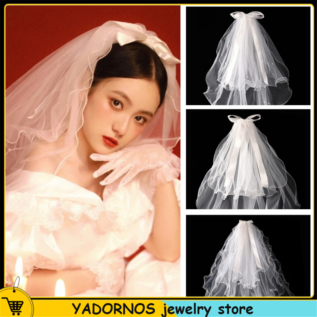 YADORNOS Mạng Che Mặt Nhiều Lớp Màu Trắng Đen Cá Tính Cho Cô Dâu