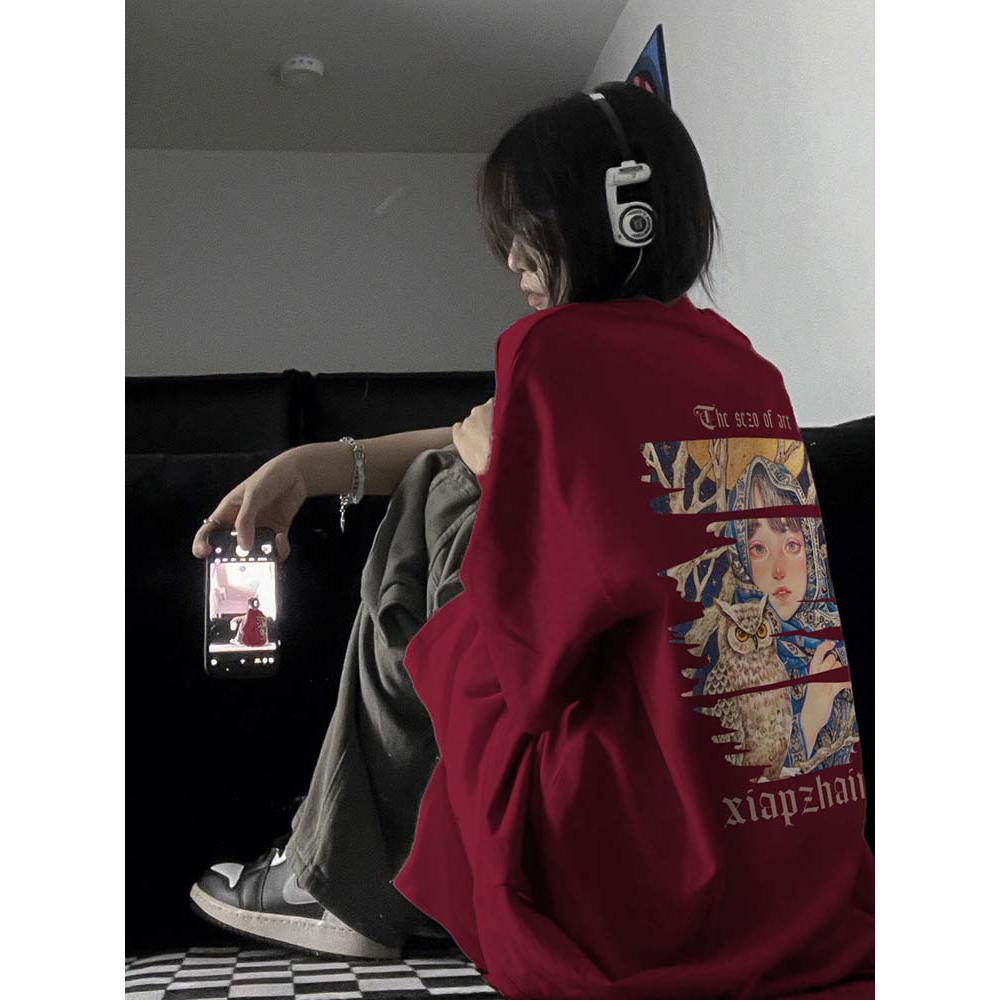 SELVZE Áo Thun cotton Tay Ngắn Dáng Rộng in Hình Độc Đáo Phong Cách hip hop Cổ Điển Thời Trang Cho Nam Và Nữ