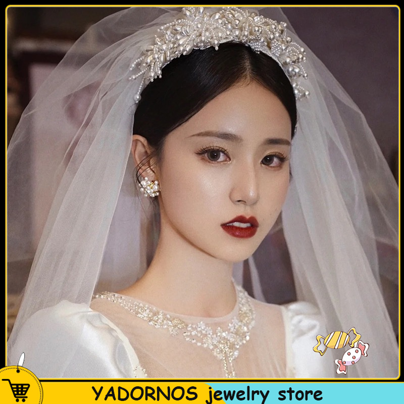 YADORNOS Băng Đô Cài Tóc Đính Ngọc Trai Handmade Dành Cho Cô Dâu Trong Tiệc Cưới