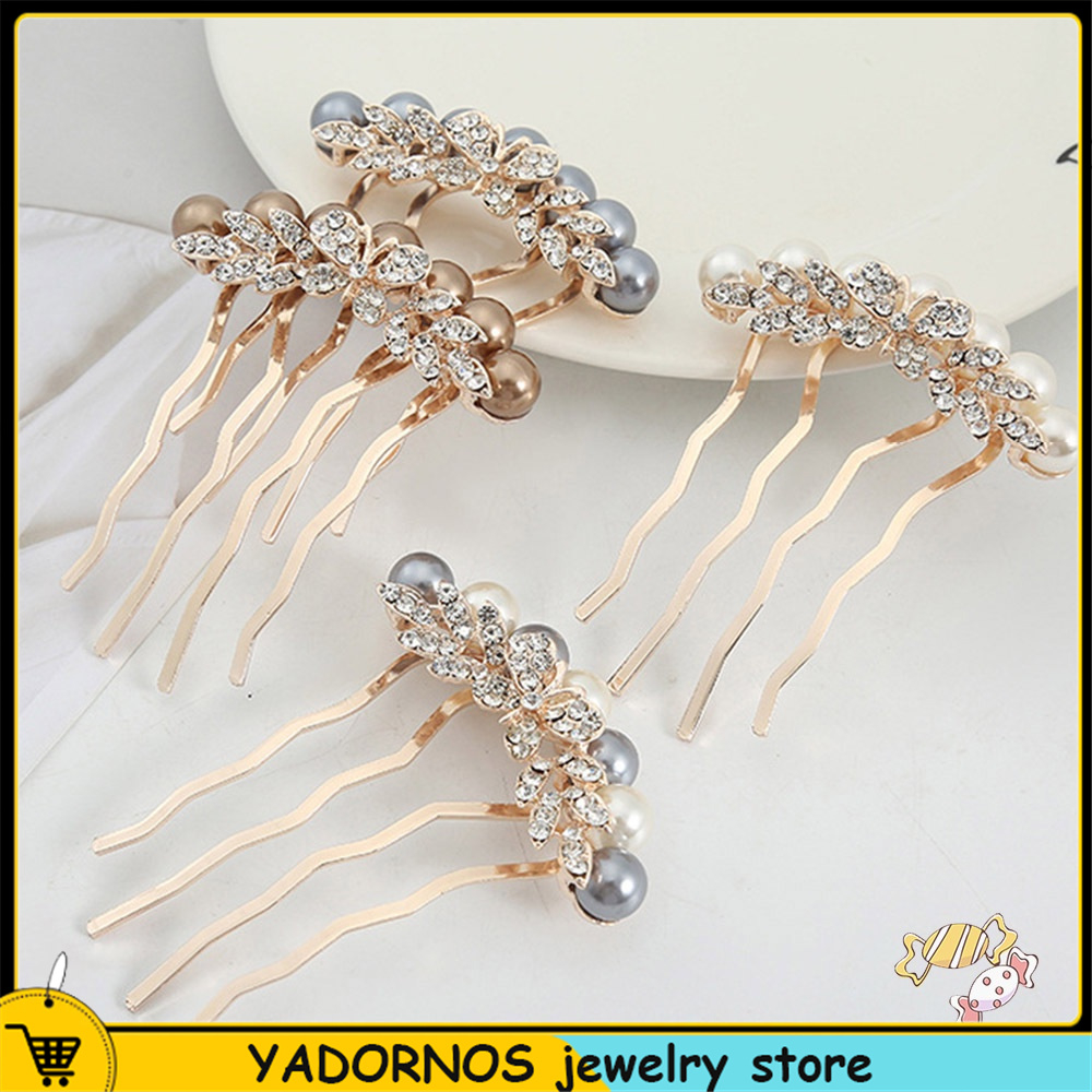 YADORNOS Lược Cài Tóc Cô Dâu Đính Ngọc Trai Giả Màu Xám
