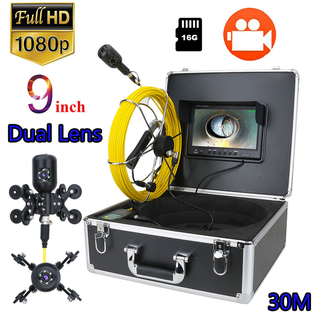Nóng bỏng Màn hình 9in DVR Camera kép 1080P Kiểm tra đường ống ngầm chống nước IP68 với cáp 98 4ft 100-240V