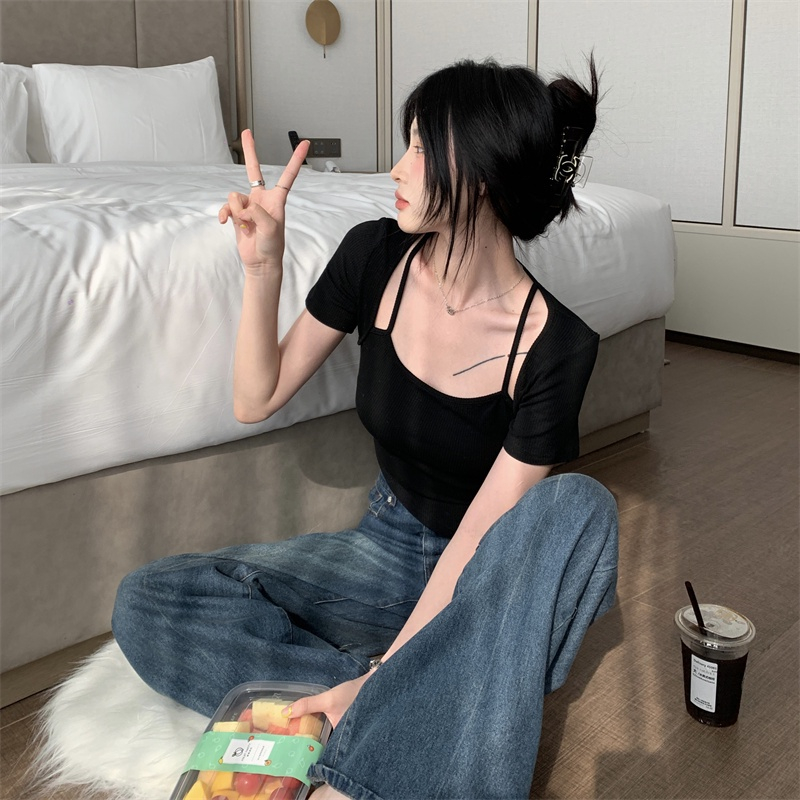 ZHELIHANGFEI Áo Thun Croptop Tay Ngắn Phong Cách Thời Trang Hàn Quốc Dành Cho Nữ
