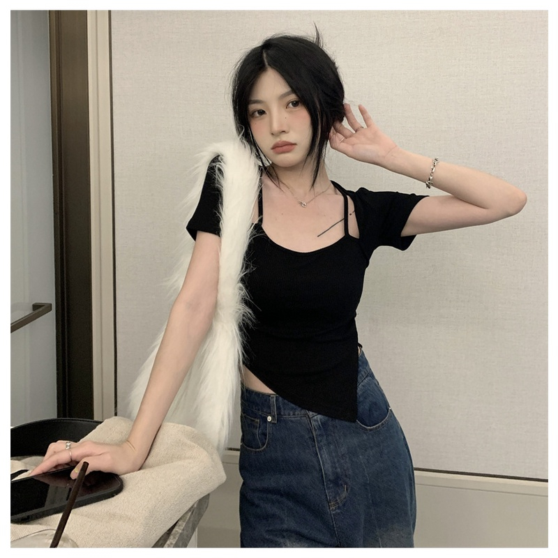 ZHELIHANGFEI Áo Thun Croptop Tay Ngắn Phong Cách Thời Trang Hàn Quốc Dành Cho Nữ