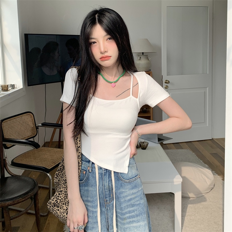 ZHELIHANGFEI Áo Thun Croptop Tay Ngắn Phong Cách Thời Trang Hàn Quốc Dành Cho Nữ
