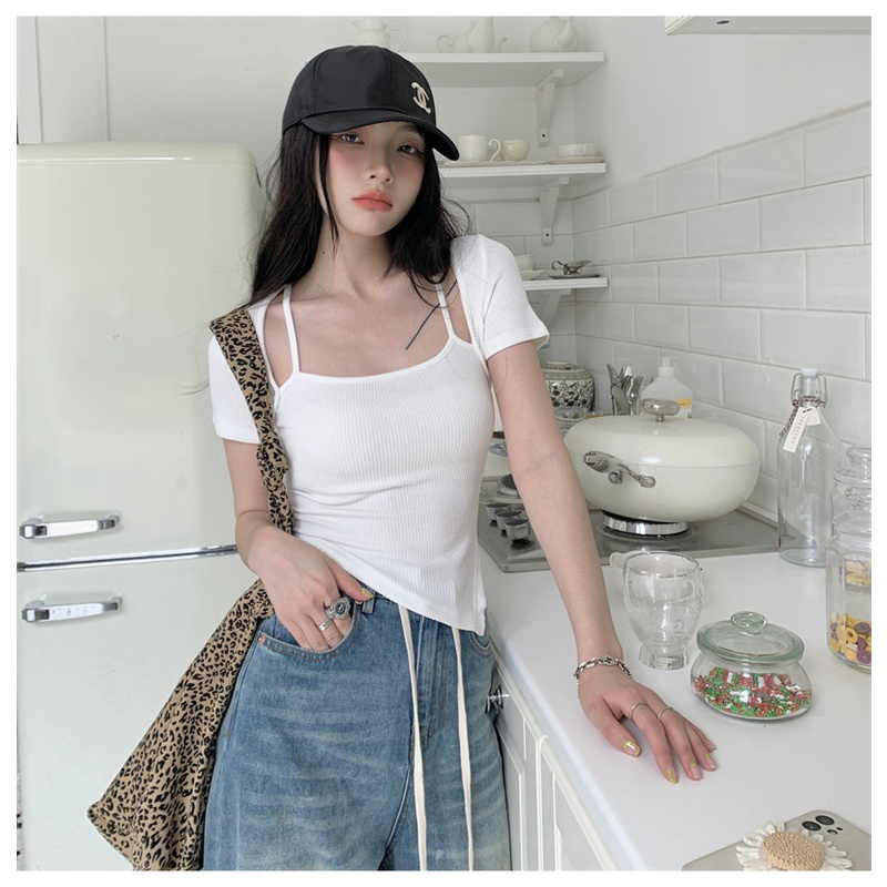 ZHELIHANGFEI Áo Thun Croptop Tay Ngắn Phong Cách Thời Trang Hàn Quốc Dành Cho Nữ
