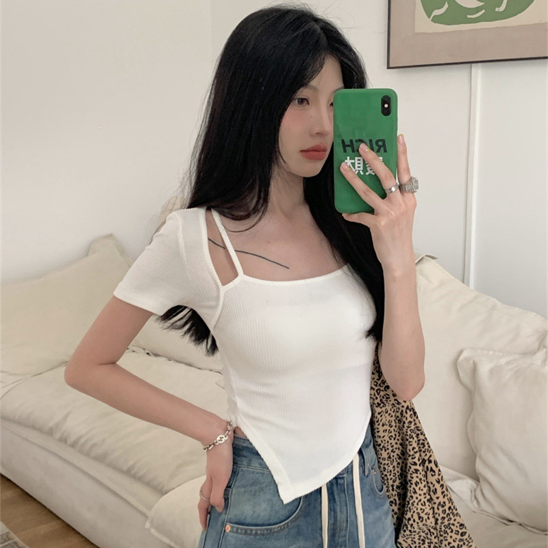 ZHELIHANGFEI Áo Thun Croptop Tay Ngắn Phong Cách Thời Trang Hàn Quốc Dành Cho Nữ