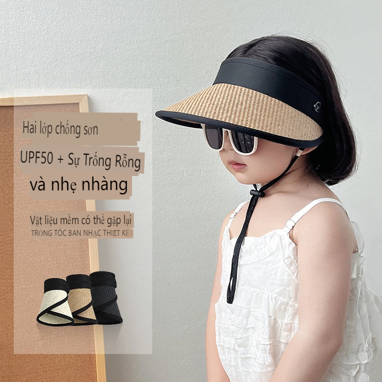 Mũ Rơm Chống Nắng Không Chóp Gấp Gọn Được Cho Bé Trai Và Bé Gái