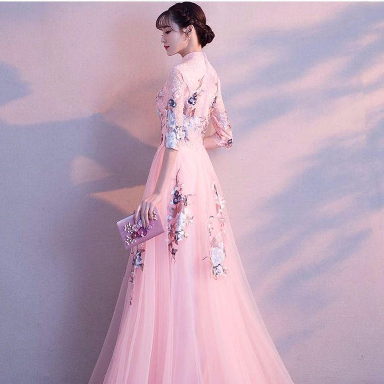 Sườn Xám Cách Tân Dáng Dài Màu Sắc Ngọt Ngào Phong Cách Trung Hoa Thời Trang Xuân Thu Cho Nữ