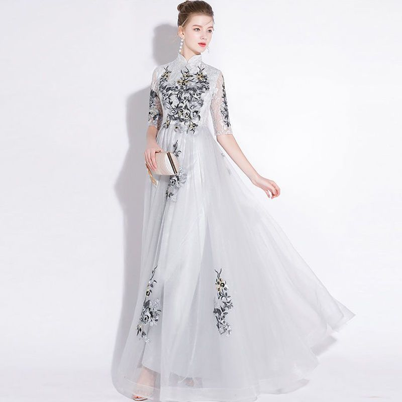 Sườn Xám Cách Tân Dáng Dài Màu Sắc Ngọt Ngào Phong Cách Trung Hoa Thời Trang Xuân Thu Cho Nữ