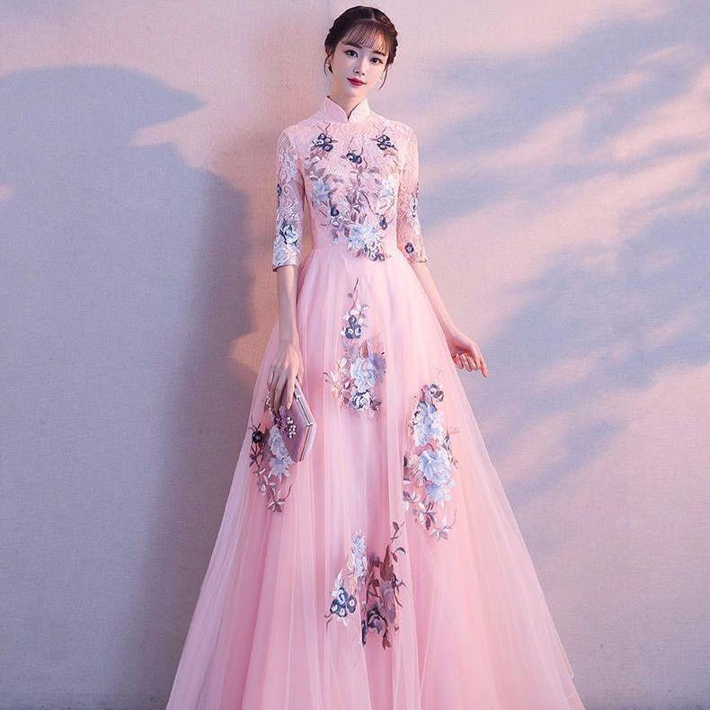 Sườn Xám Cách Tân Dáng Dài Màu Sắc Ngọt Ngào Phong Cách Trung Hoa Thời Trang Xuân Thu Cho Nữ