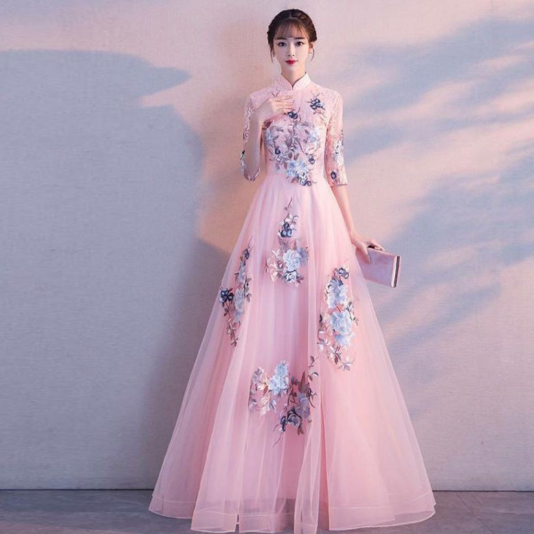 Sườn Xám Cách Tân Dáng Dài Màu Sắc Ngọt Ngào Phong Cách Trung Hoa Thời Trang Xuân Thu Cho Nữ