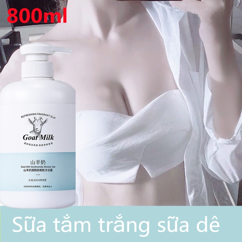 Gel Tắm Sữa Dê 800ml Dưỡng Ẩm Làm Trắng Da Lâu Trôi Hương Sữa Dê Thêm Làm Đều Tông Màu Da
