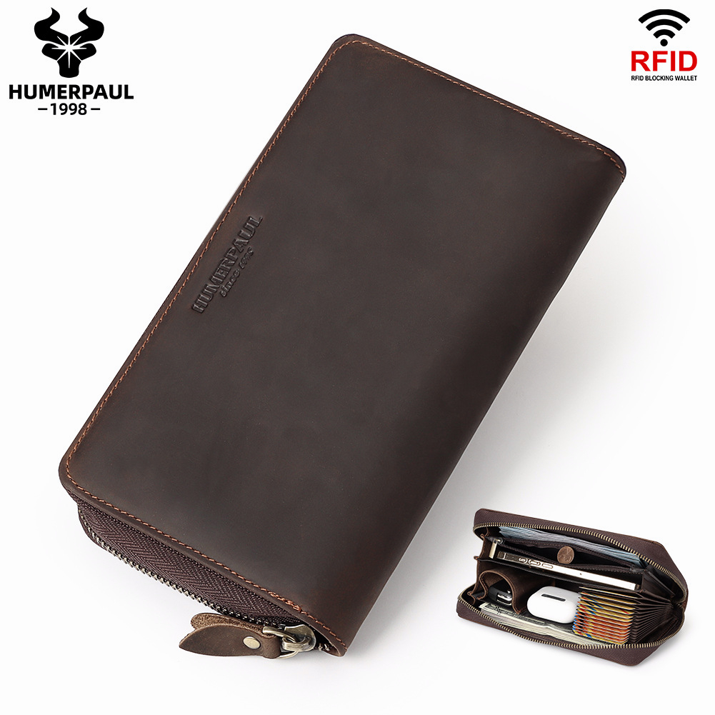 Ví Da Thật Dáng Dài Có Khóa Kéo Phong Cách Vintage Cho Nam