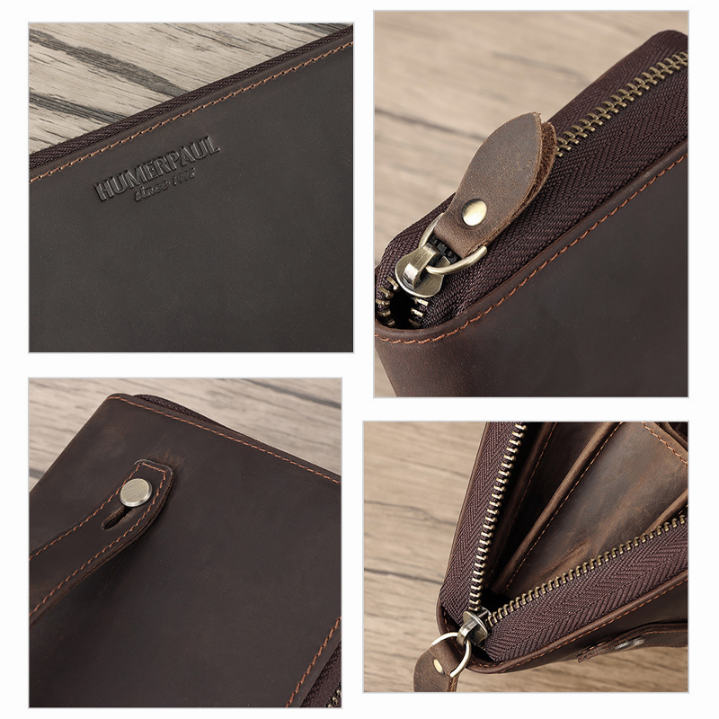 Ví Da Thật Dáng Dài Có Khóa Kéo Phong Cách Vintage Cho Nam