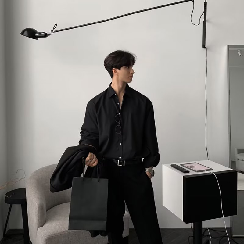 Áo Sơ Mi Tay Dài Màu Trơn Đơn Giản Thời Trang Hàn Quốc Cho Nam Nữ