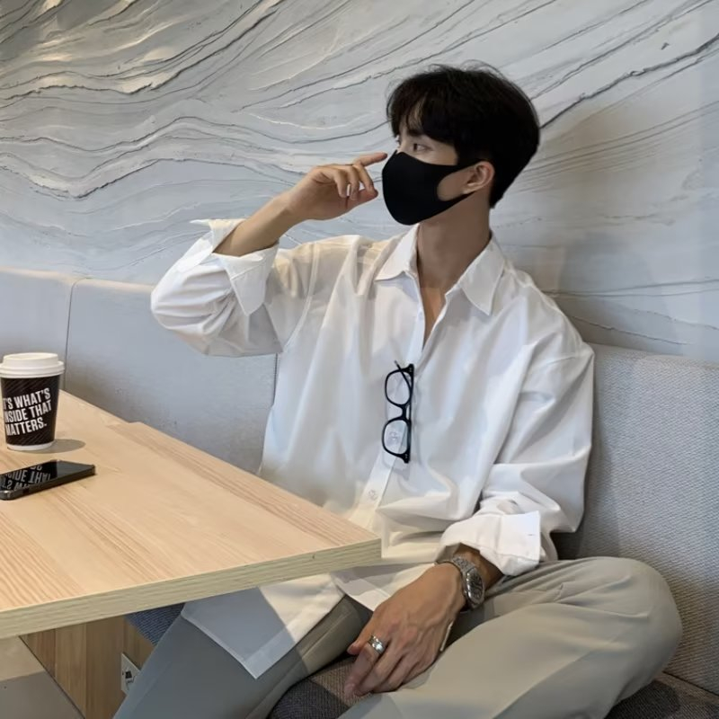 Áo Sơ Mi Tay Dài Màu Trơn Đơn Giản Thời Trang Hàn Quốc Cho Nam Nữ