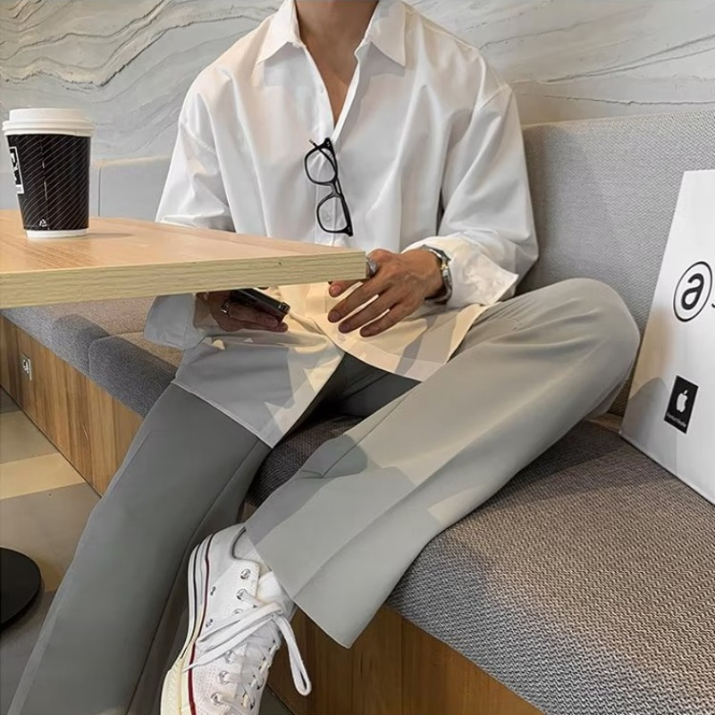 Áo Sơ Mi Tay Dài Màu Trơn Đơn Giản Thời Trang Hàn Quốc Cho Nam Nữ