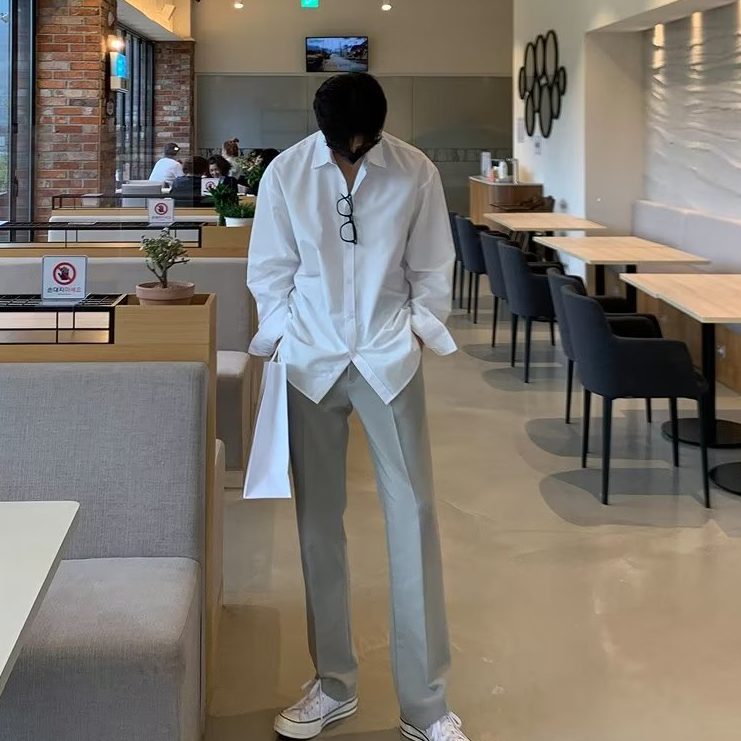 Áo Sơ Mi Tay Dài Màu Trơn Đơn Giản Thời Trang Hàn Quốc Cho Nam Nữ