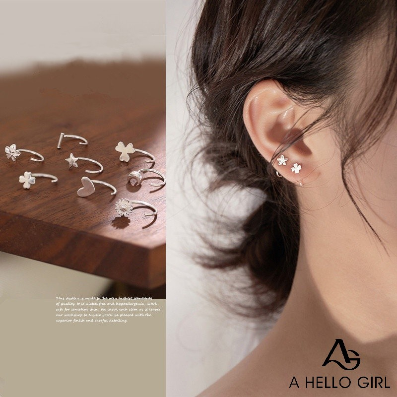 Khuyên tai Ahellogirl mạ bạc 925 hình bướm đơn giản phong cách Hàn Quốc