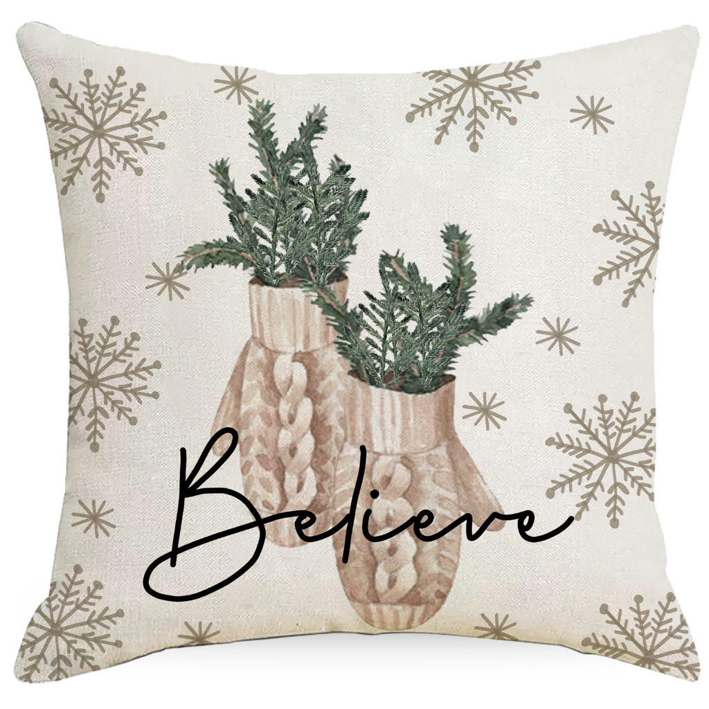 Vỏ Gối Vải Lanh Cotton In Hình Cây Thông Giáng Sinh 70X70,60X60,50X50,45X45,40X40