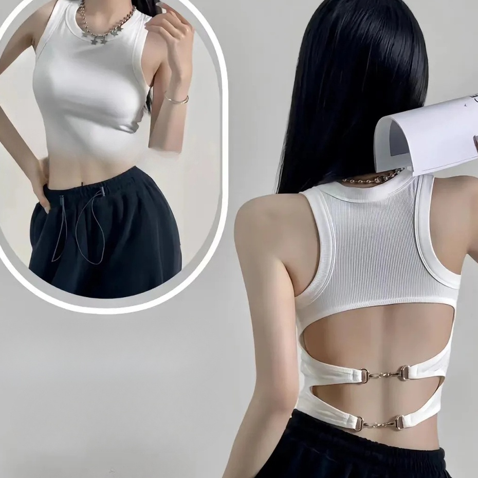 Áo Thun phông croptopáo cổ tròn Áo croptop nữ ôm body áo hở lưng đan dây