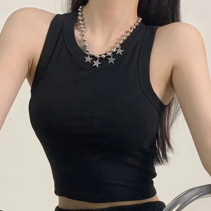 Áo Thun phông croptopáo cổ tròn Áo croptop nữ ôm body áo hở lưng đan dây