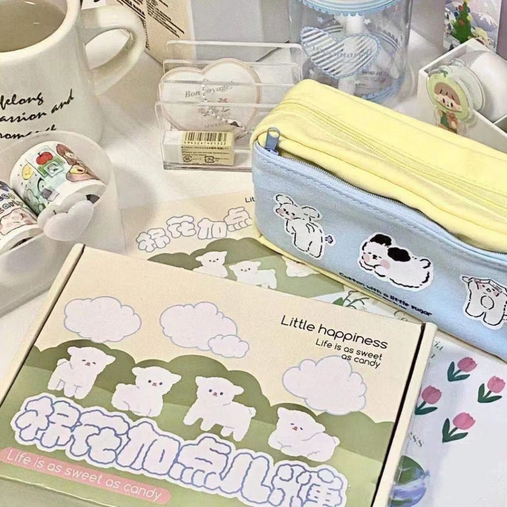 Túi Đựng Bút Nhiều Ngăn Bằng Vải canvas Thiết Kế Hình Cún Dễ Thương Phong Cách Nhật Bản