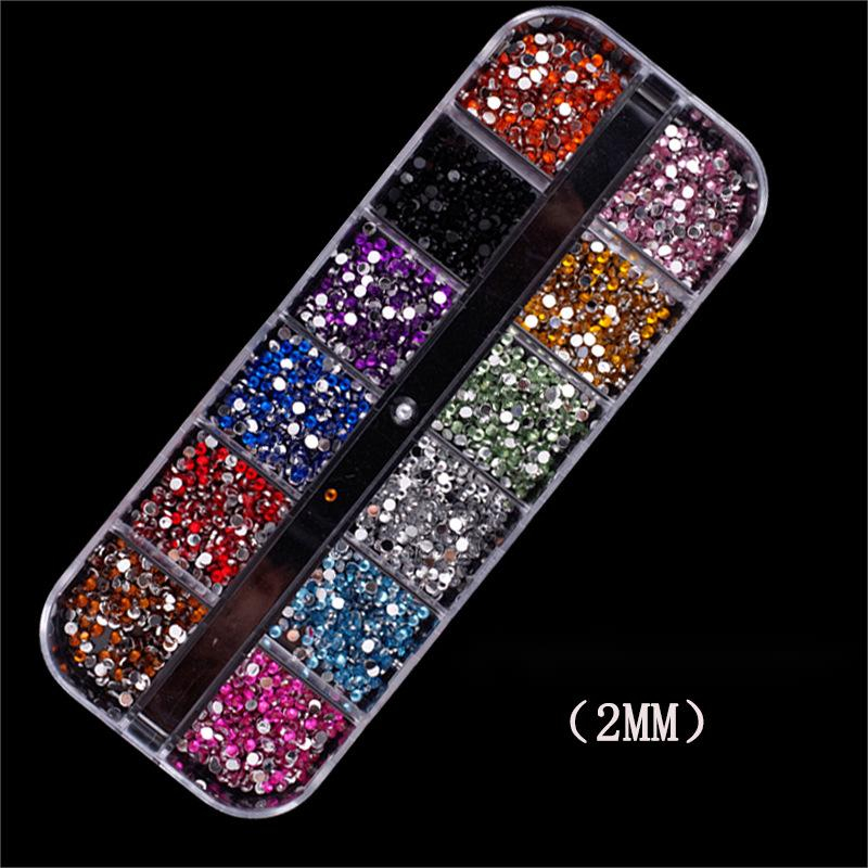 CZ Hộp 12 ngăn đựng 1200 hạt đá tròn trang trí móng tay lấp lánh
