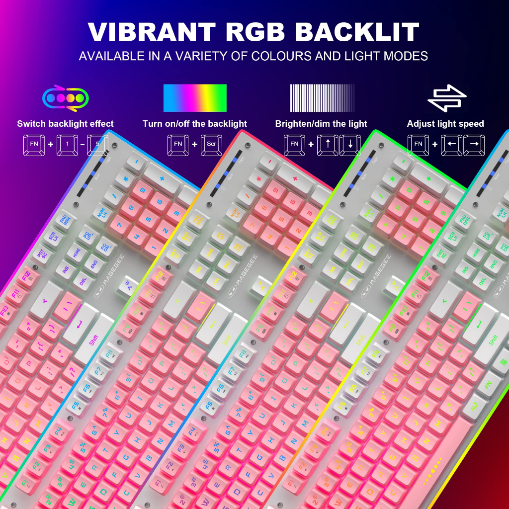 Bàn Phím Chơi Game Không Dây Magege V510 2.4G Có Đèn Nền LED RGB Không Dây Chống Thấm Nước Có Thể Sạc Lại Cho Laptop Windows