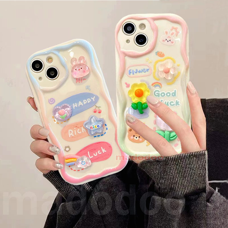 Cute Casing Redmi Note 13 Pro+ 12S 4G 12 Pro Plus 5G 13C 12C A1 A2 11S 11 10C 10 9T 9C 9A POCO X5 New Cream Edge Candy Good Luck Cartoon Bear Rabbit Rainbow Flower 3D Crystal Doll Full Fine Hole Airbag Shockproof Soft Phone Case Cover NY 33