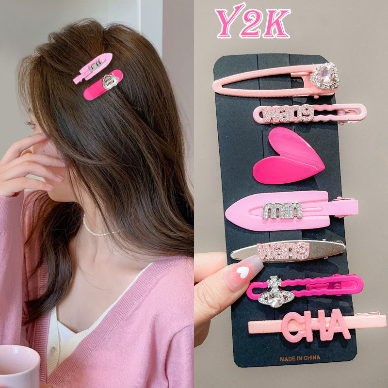 Kẹp Tóc Bảy Mảnh dopamine y2k Đính Đá rhinestone Hình Chữ love