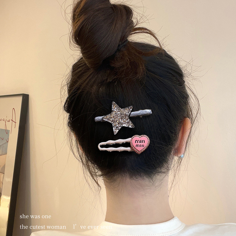 Kẹp Tóc Bảy Mảnh dopamine y2k Đính Đá rhinestone Hình Chữ love